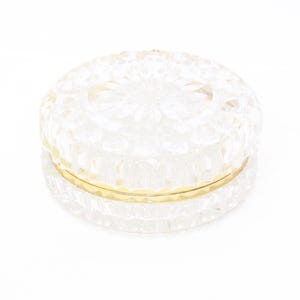 Vintage French large crystal casket round diamond cut glass jewellery box trinket box