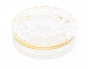 Vintage Französisch große Kristall Schatulle runden Diamantschliff Glas Schmuckschatulle Schmuckschatulle