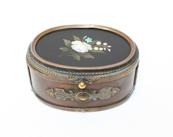 Antique Italian Pietra Dura casket jewellery trinket box