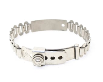 Antique Victorian Edwardian dog collar silver tone metal chain link adjustable screw fastener