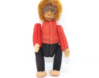 Vintage Schuco Toy Mohair Monkey 1960's Jointed Plastic Face 28 Cm
