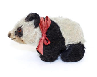Antique Wind up Clock Work Cat Automaton Black Mohair Lucky Black