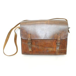 Vintage 1940s 1950s French PTT postman's leather satchel postal service messenger post bag