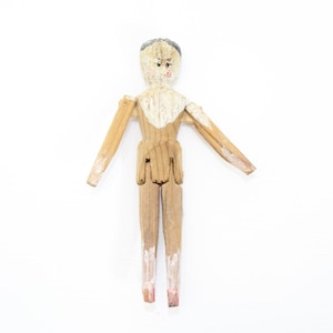 Antique German wooden miniature Penny peg doll jointed hand carved and painted collectable toy