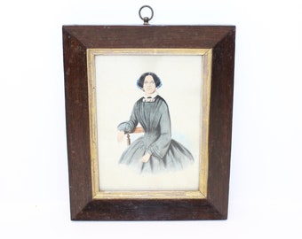 ビクトリア朝時代の喪服を着た女性の肖像画 水彩画 19世紀半ば - Etsy 日本