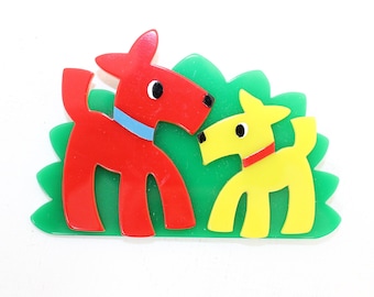 Vintage large Marie Christine Pavone double dog brooch pin French designer