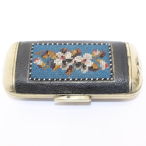 Antique Victorian cigar case floral beadwork and leather beaded glasses case