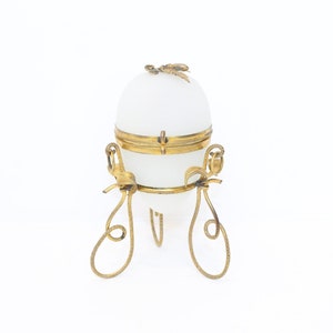 Antique French Egg perfume casket Palais Royal opaline glass with scent bottle