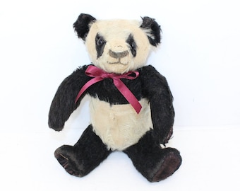 Vintage 1920s 1930s Merrythought Panda Teddy Bear Mohair