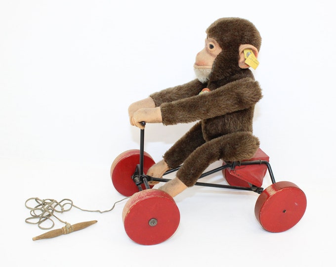 Vintage Rare Steiff Monkey on Wheels Jocko Pull Along Soft Toy Etsy