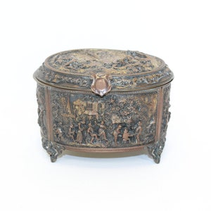 Antique French bronze jewellery casket trinket box signed A B Paris