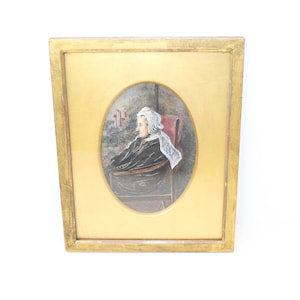 Antique Victorian watercolour painting side portrait of Elderly lady in original frame dated 1878