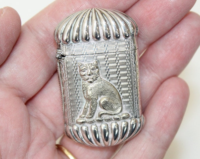 Antique Victorian Sterling Silver Cat Vesta Case Match Safe Birmingham ...