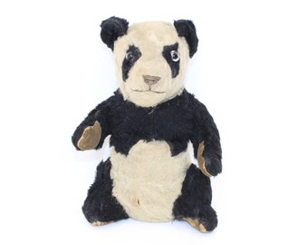 Peluche panda en mohair défraîchie vintage des années 1930 ours en peluche peut-être tôt Merrythought