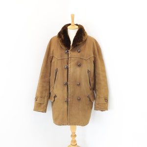 Vintage 1940s French Canadian Mackinaw Coat Sheepskin Lined Mens 