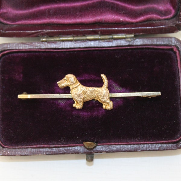 Vintage 1930s 9ct gold Scotty dog brooch Scottish Terrier bar brooch pin