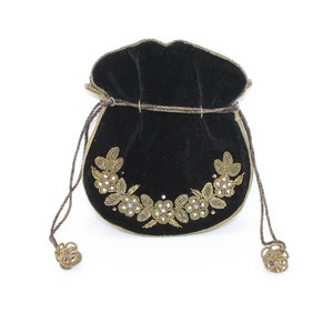 Vintage Zardozi embroidery bag floral black velvet evening bag Indian wedding accessory