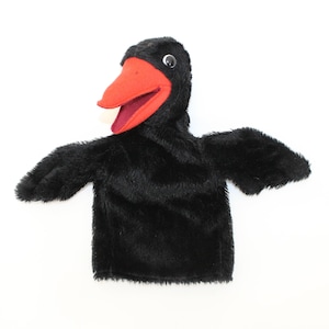 Vintage 1960s Steiff Hucky raven black bird hand puppet mohair with button