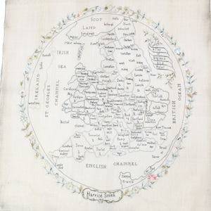 Antique Georgian large sampler embroidered map of Britain England and Wales dated 1801