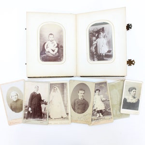 Album photo de famille victorienne antique album photo CDV en cuir vert avec 21 photos en noir et blanc