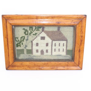 Antique Victorian chapel church cross stitch needlework tapestry in frame