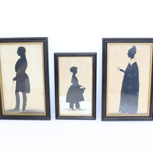 Antique Silhouette Portrait Painting Set Lucas Family Officer Wife Child Full length Watercolour