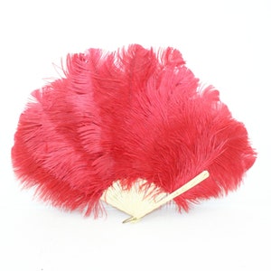 Vintage 1920s Red Ostrich Feather Fan Art Deco Flapper Accessory