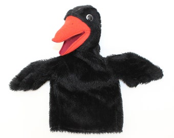 vintage années 1960 Steiff Hucky corbeau oiseau noir marionnette mohair avec bouton