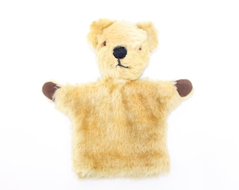 Vintage Merrythought Teddy bear hand puppet golden mohair soft toy