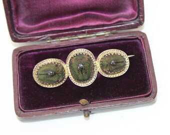 Antique Victorian real triple scarab beetle insect brooch pin curiosity Egyptian Revival