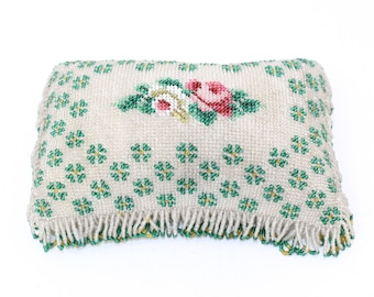Antique Victorian large beadwork pincushion sewing accessory floral rose beaded pin cushion