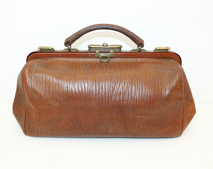 Antique Large Brown Leather Doctors Bag Gladstone Mary Poppins Etsy