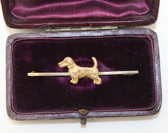 Vintage 1930s 9ct gold Scotty dog brooch Scottish Terrier bar brooch pin