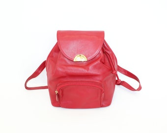 Vintage 1990s Bally red leather bag backpack rucksack authentic designer handbag