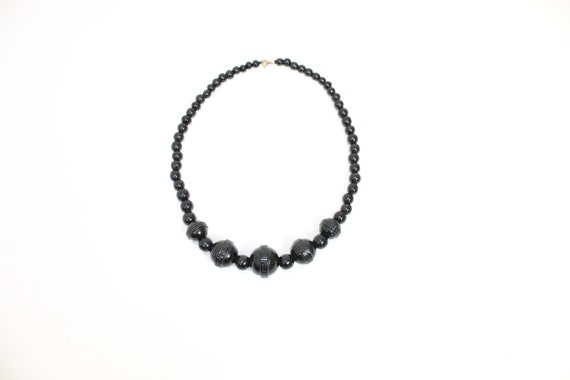 Antique Victorian Whitby Jet necklace beads carve… - image 1