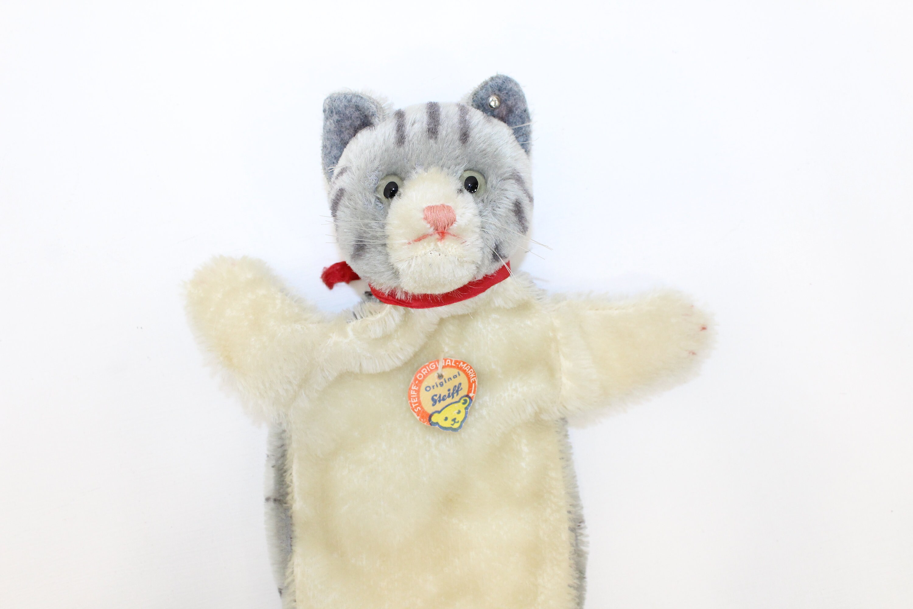 Vintage 1950s Steiff Tabby Cat Hand Puppet Mohair Collectable Soft