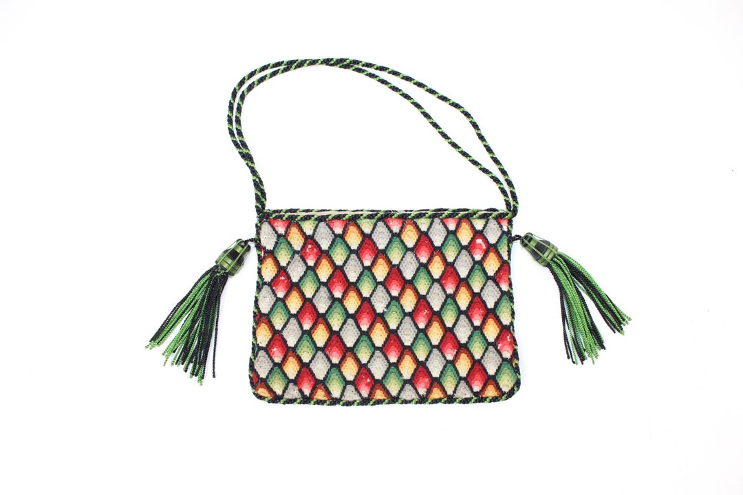 Antique Victorian Reticule Purse Drawstring Bag Berlin Woolwork Wool ...