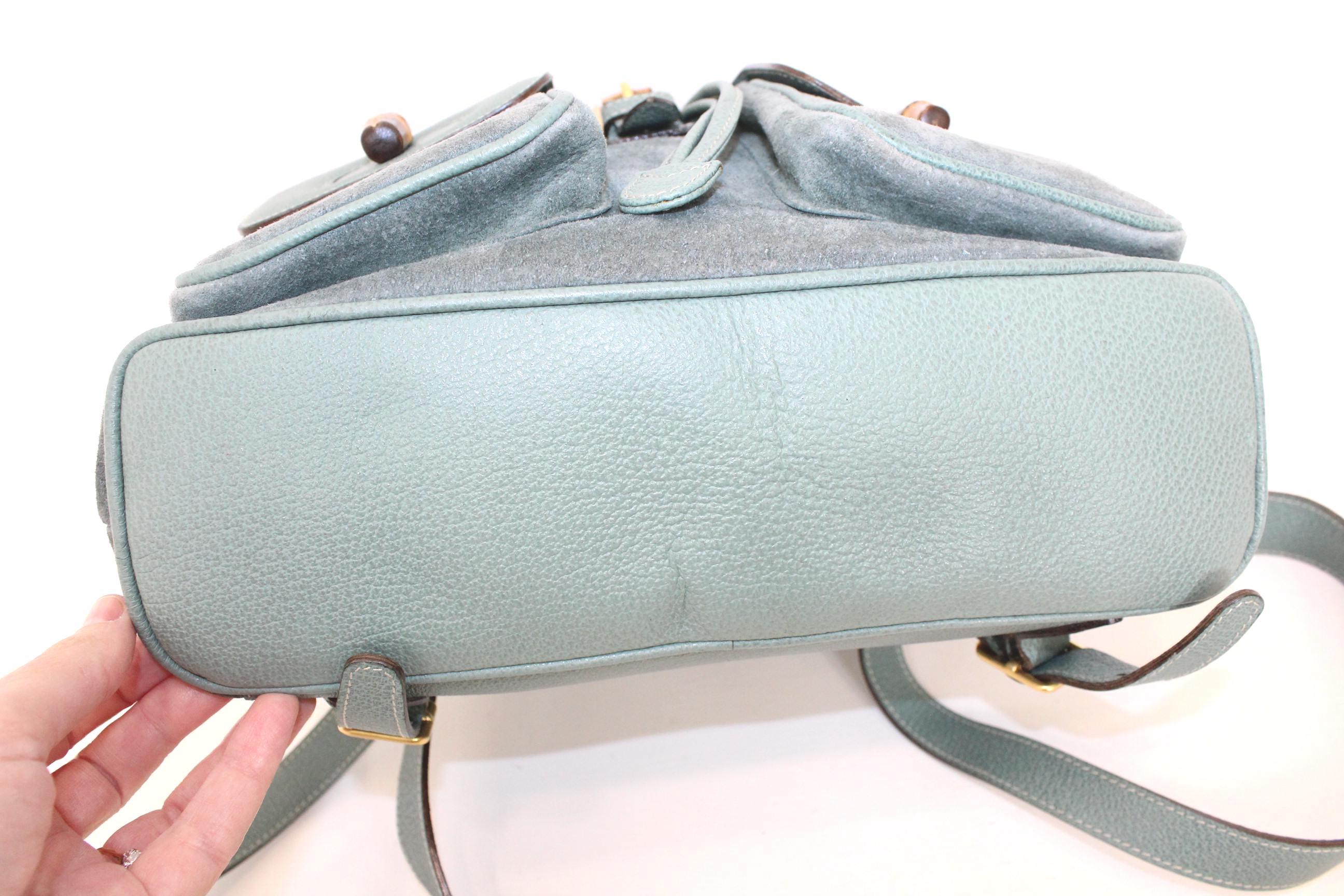 Vintage Gucci Bamboo Backpack Blue Sued Leather Authentic 