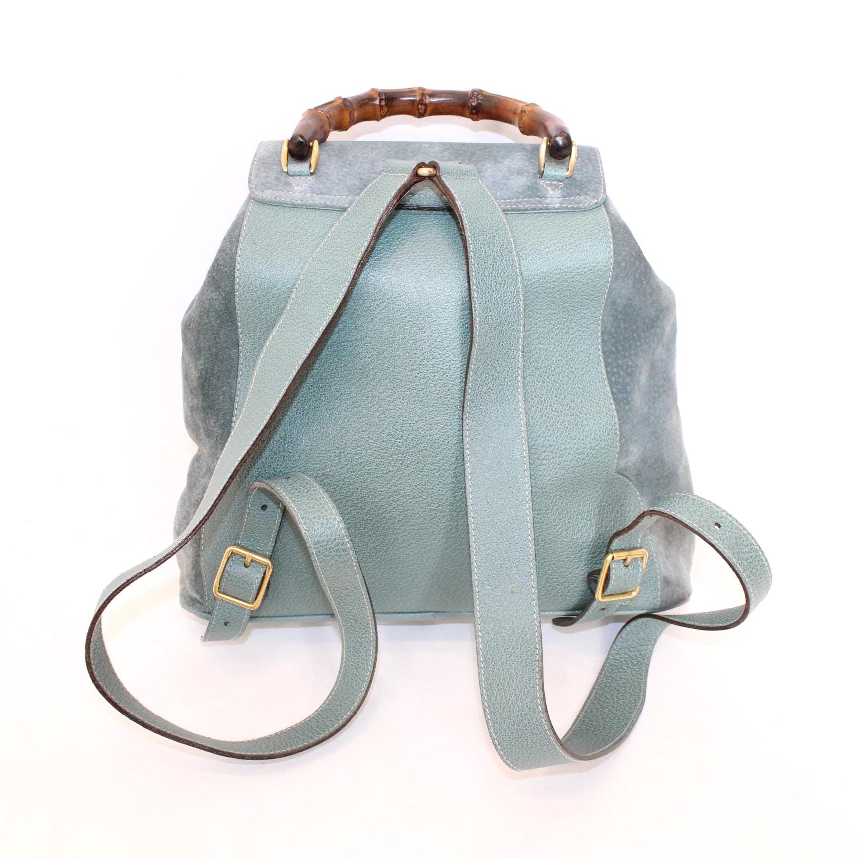 Gucci Rajivanbu Backpack Blue Suede Leather Gucci Vintage Bamboo/Leather & Suede Backpack in Navy  main image 2