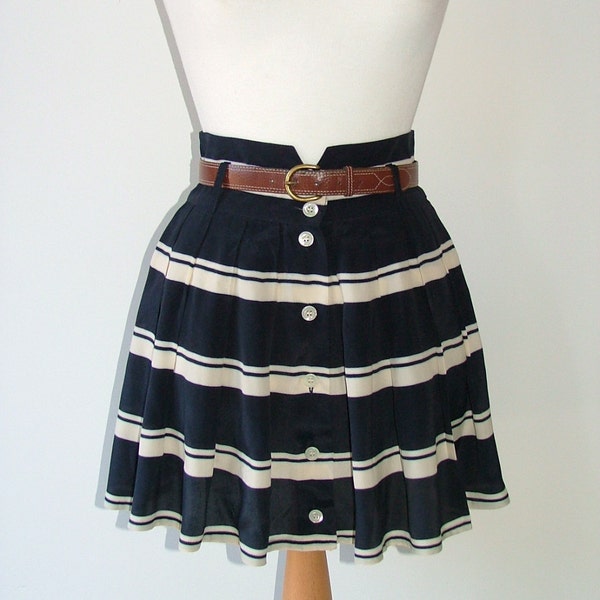 Vintage striped high waisted skirt button up navy sailor summer skater size small UK 6 8 10