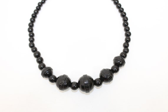 Antique Victorian Whitby Jet necklace beads carve… - image 3