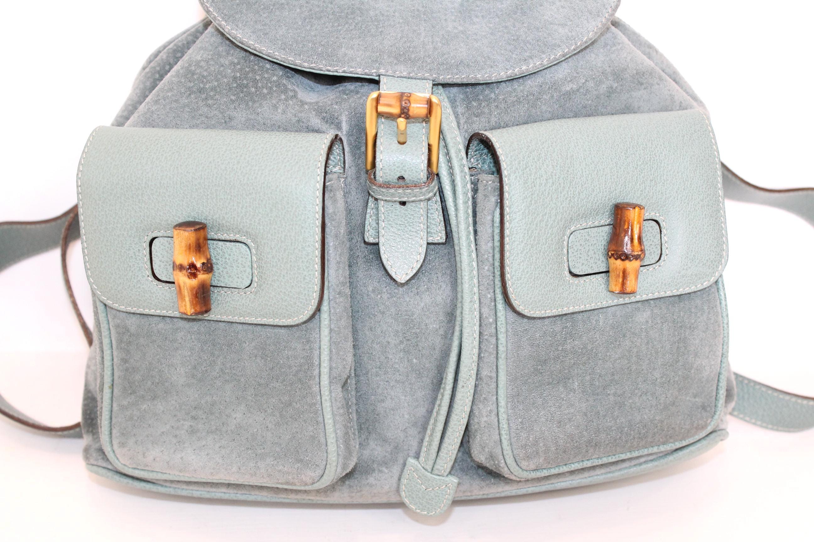 Gucci Blue Suede Backpack with Bamboo Handle Gucci Vintage Bamboo/Leather & Suede Backpack in Navy  main image 2