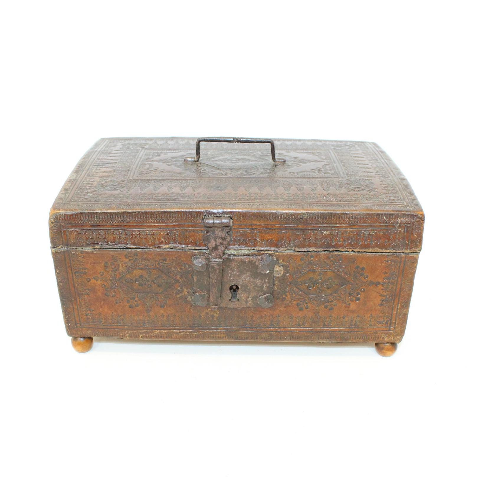 Antique 18th Century French Leather Box Jewellery Casket or Small