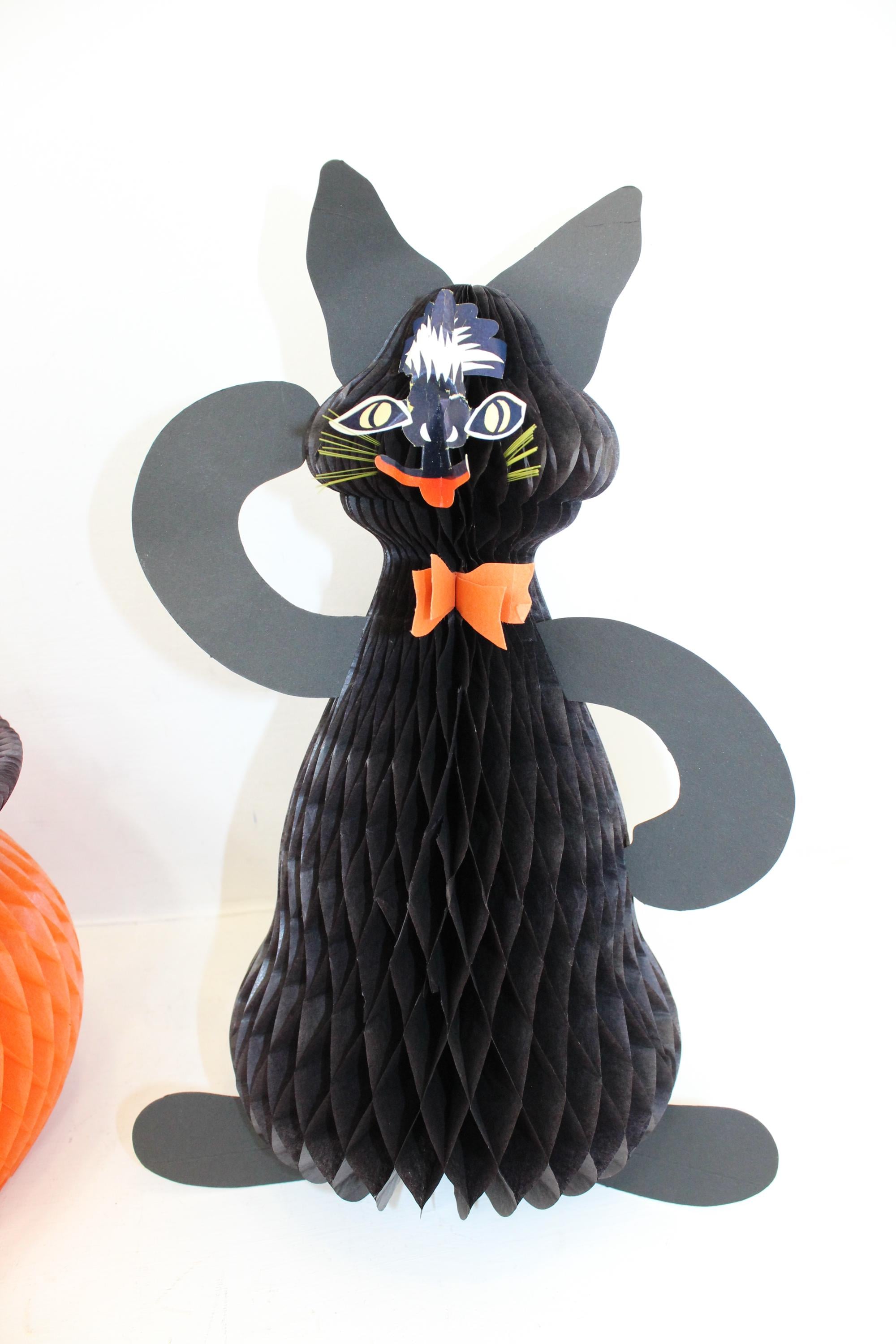 Vintage Halloween Decorations Black Cat Pumpkin Honeycomb Paper Centre