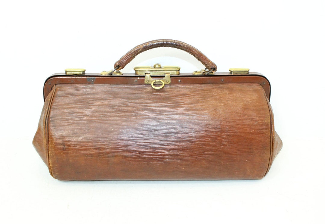 Antique French Brown Leather Doctors Bag Gladstone Mary Poppins Handbag