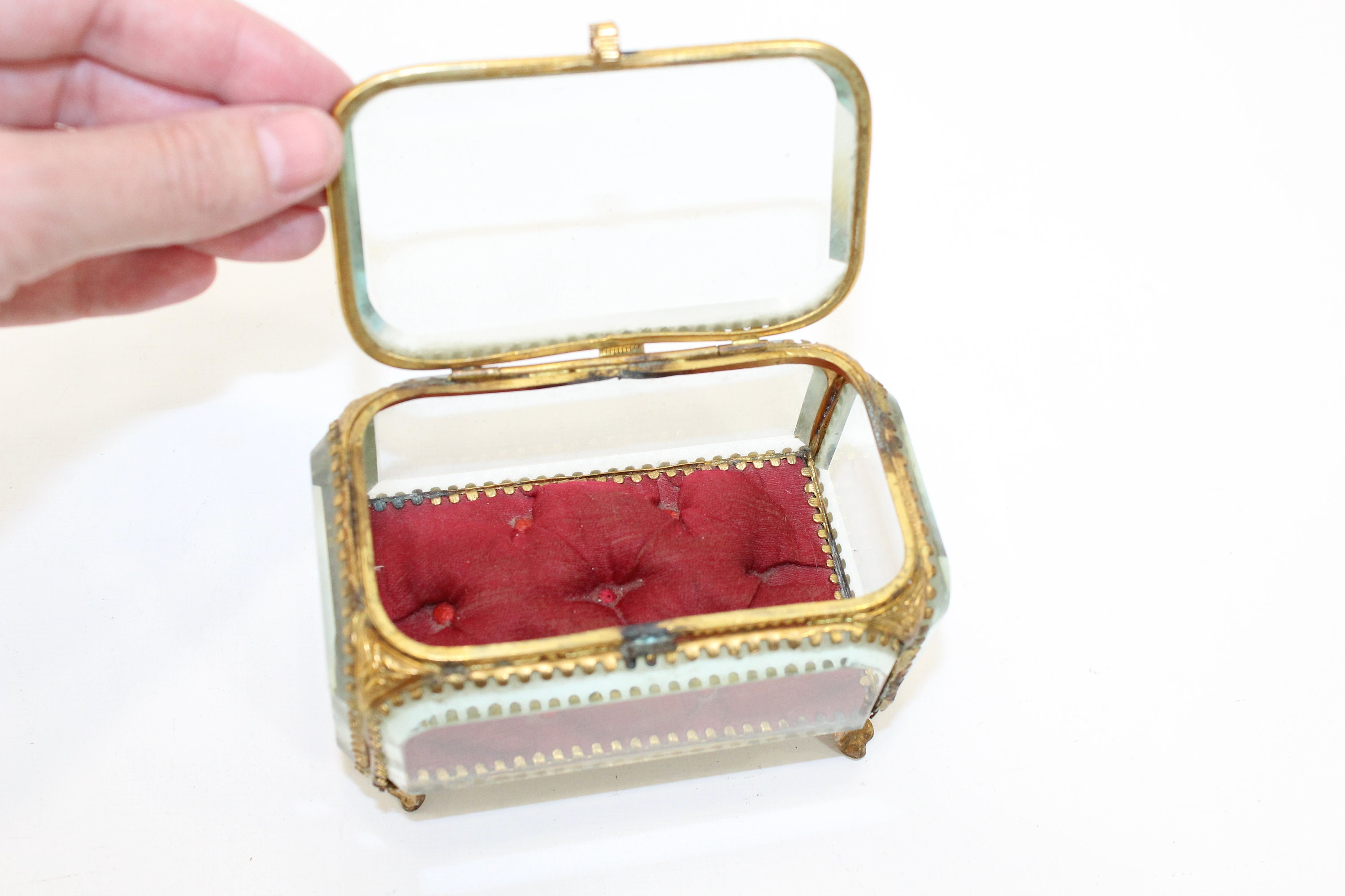 ⚫︎フランスアンティーク⚫︎美しいオルモル調装飾 厚ガラスのジュエリーケース 希少 ⚫︎フランスアンティーク⚫︎美しいオルモル調装飾 厚ガラスの