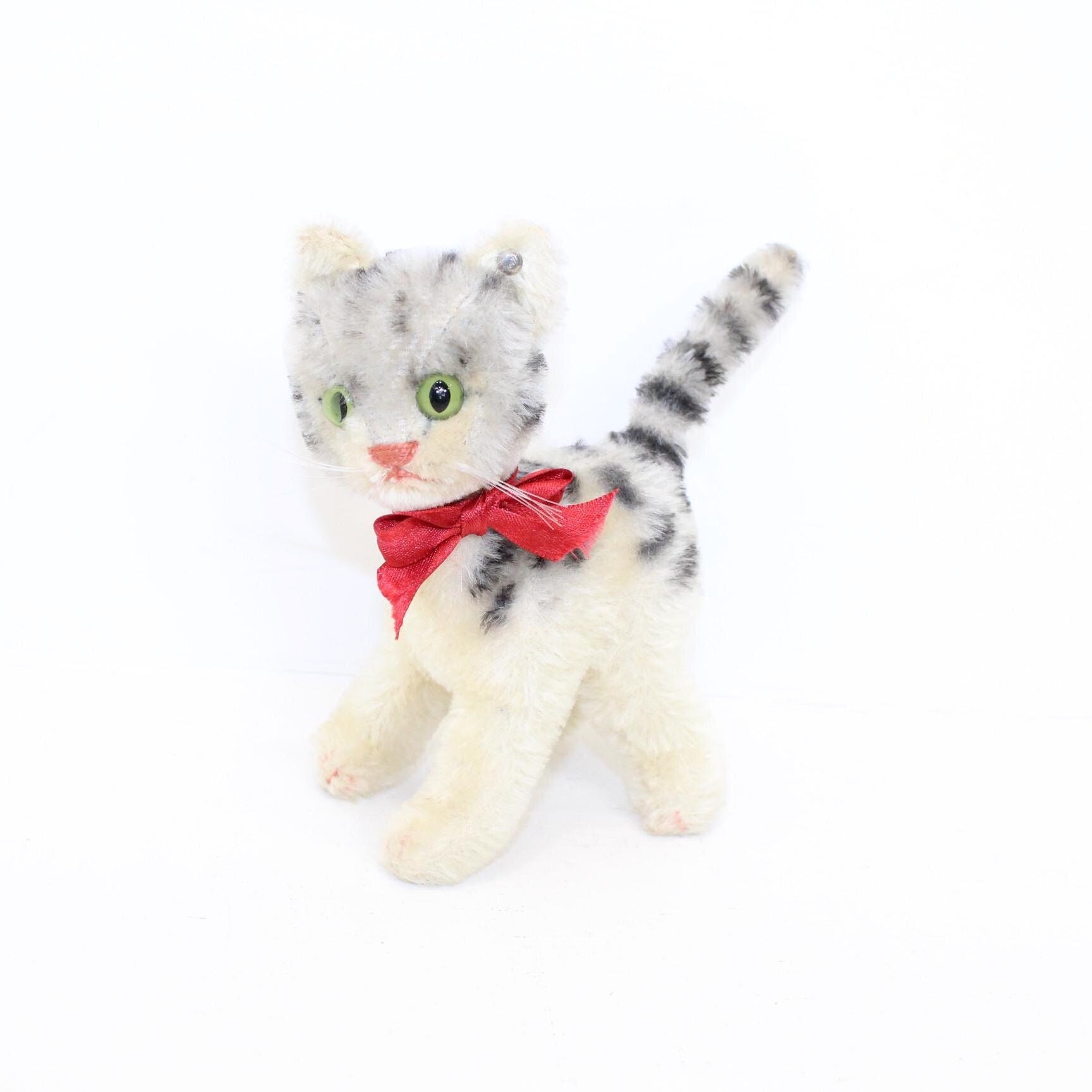 Vintage 1960s Steiff Tabby Cat Kitten Lizzy Mohair Worn Old Soft