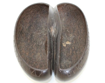 Antique Rare Coco De Mer Large Nut Basket Bowl Seychelles Seed