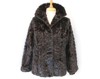 Abrigo de piel de visón vintage, chaqueta estilo patchwork marrón oscuro para mujer, talla 8 del Reino Unido