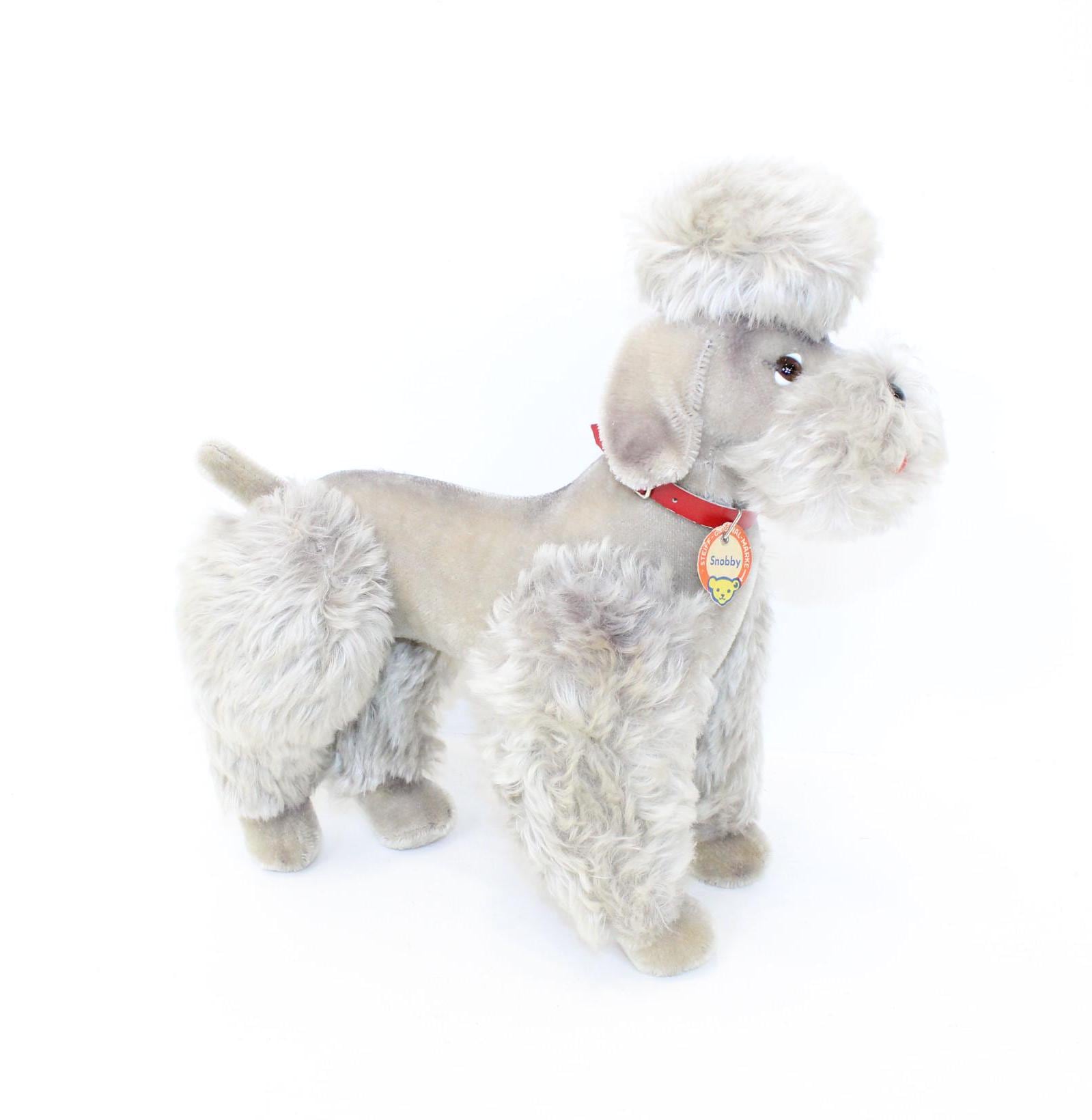 Vintage 1960s Large Steiff Snobby Grey Poodle Dog Mohair Soft Toy